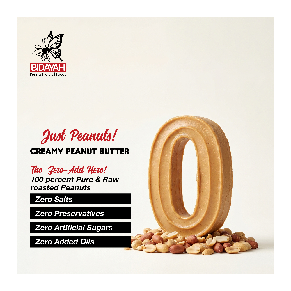 BIDAYAH PURE & NATURAL CREAMY PEANUT BUTTER ZERO ADDITIVES 450 GM