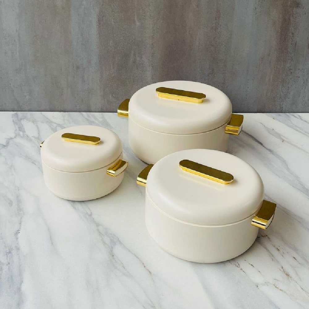 HOT POT SET 3PC FOREVER GOLD EB9135T MARBLE WHITE