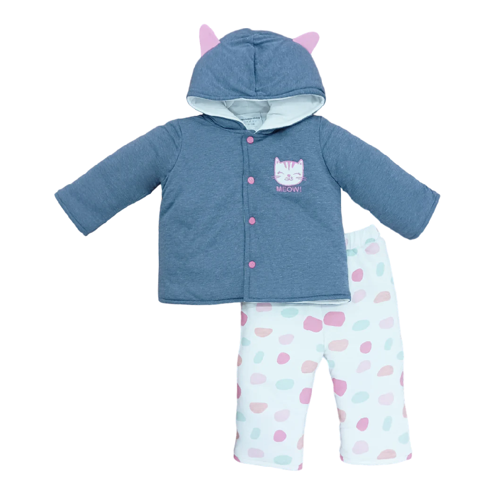 GIRLS L/S 2PC QUILTED PAJAMA SUIT HOODED MZW-24 0-3M 035