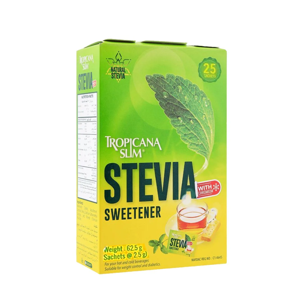 TROPICANA SLIM STEVIA SWEETNER W CHROMIUM 25 SACHETS 62.5 GM