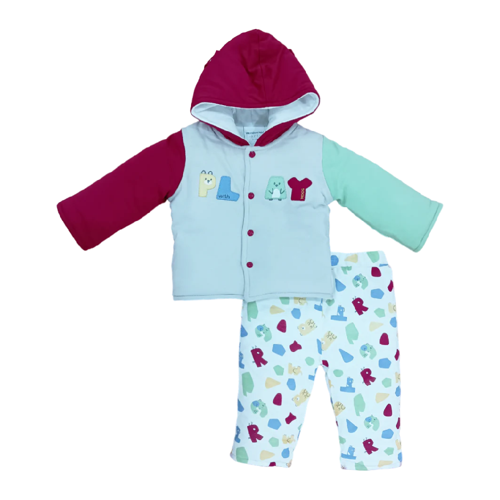 BOYS L/S 2PC QUILTED PAJAMA SUIT HOODED MZW-24 0-3M 241-006