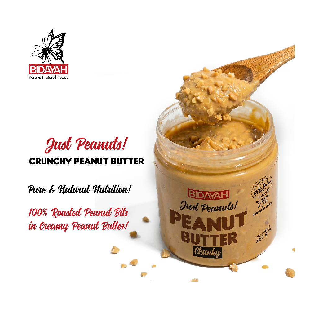 BIDAYAH PURE & NATURAL CHUNKY PEANUT BUTTER ZERO ADDITIVES 450 GM