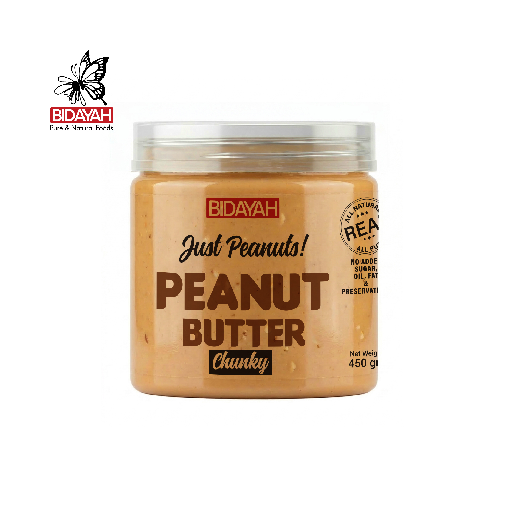 BIDAYAH PURE & NATURAL CHUNKY PEANUT BUTTER ZERO ADDITIVES 450 GM