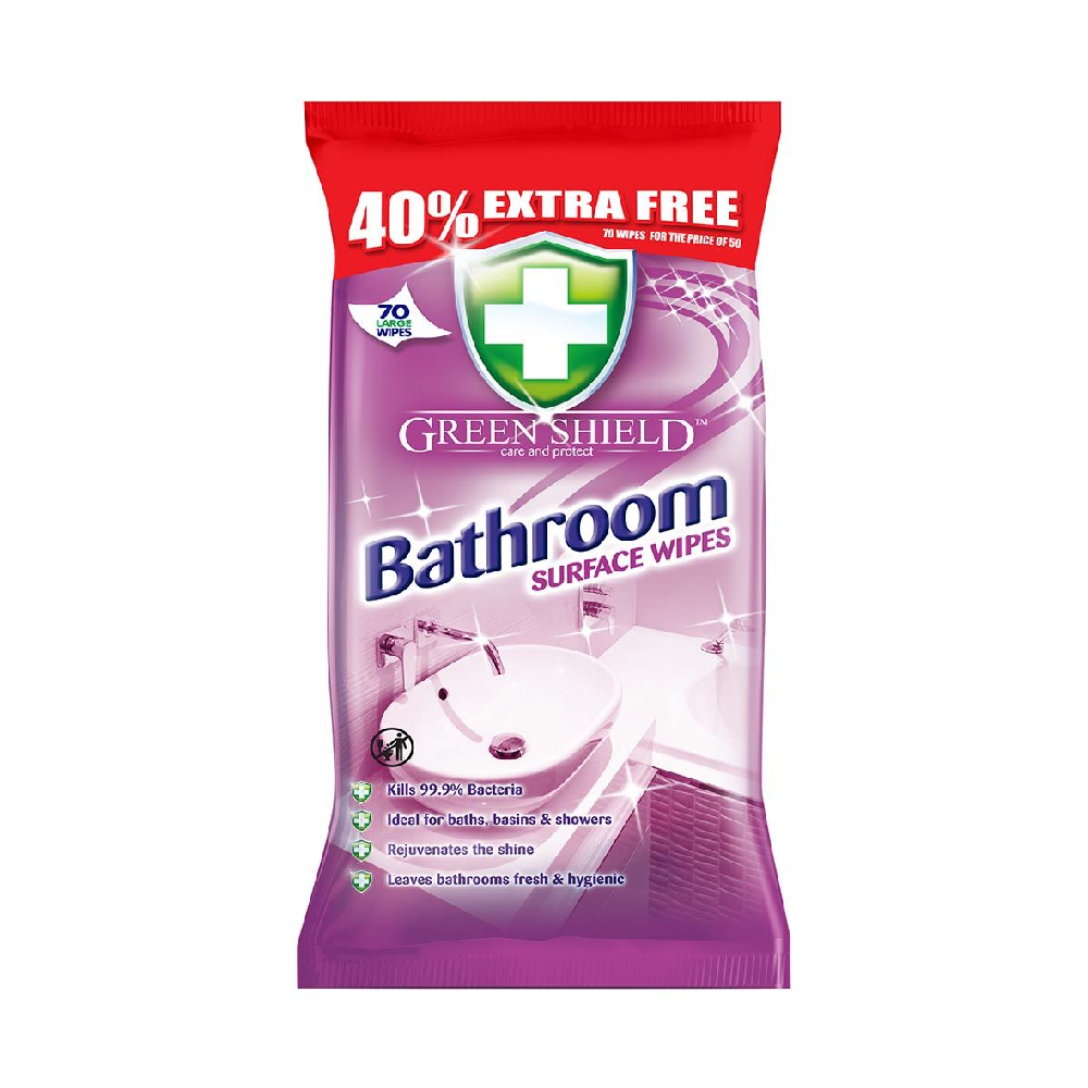 GREEN SHIELD WIPES BATHROOM SURFACE 70PC