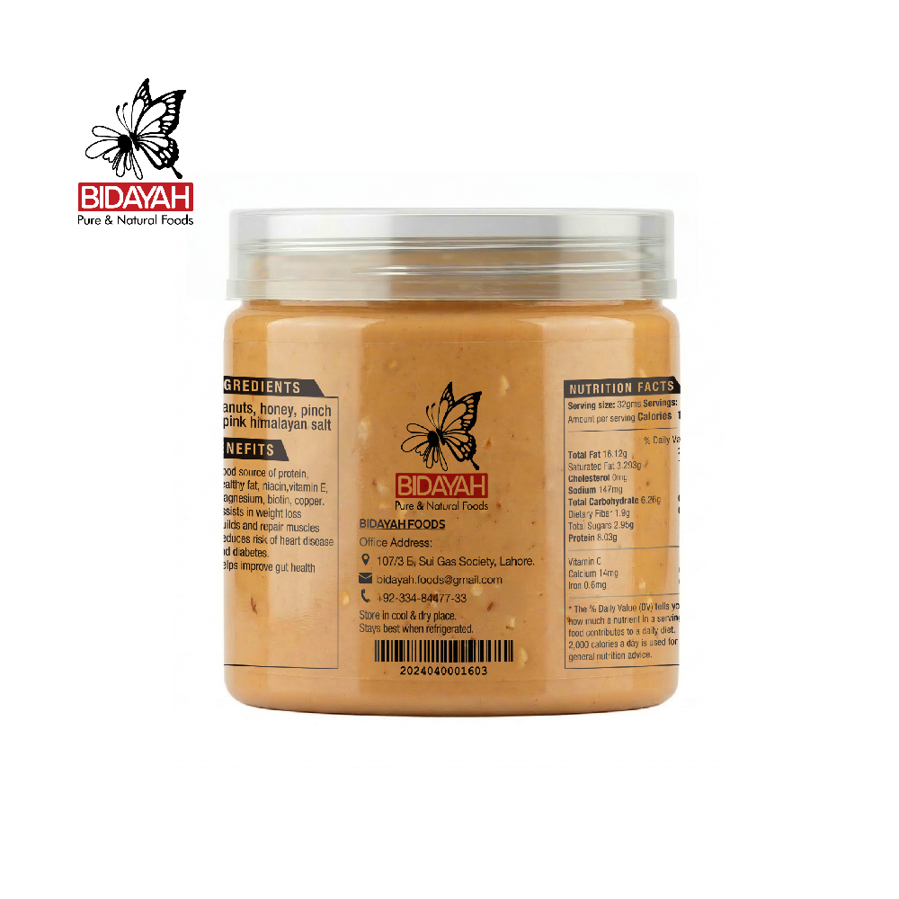 BIDAYAH PURE & NATURAL HONEY KISSED CHUNKY PEANUT BUTTER 450 GM