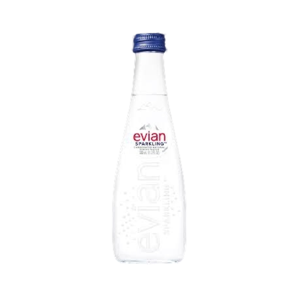 EVIAN MINERAL WATER SPARKLING GLASS BOTTLE 330 ML