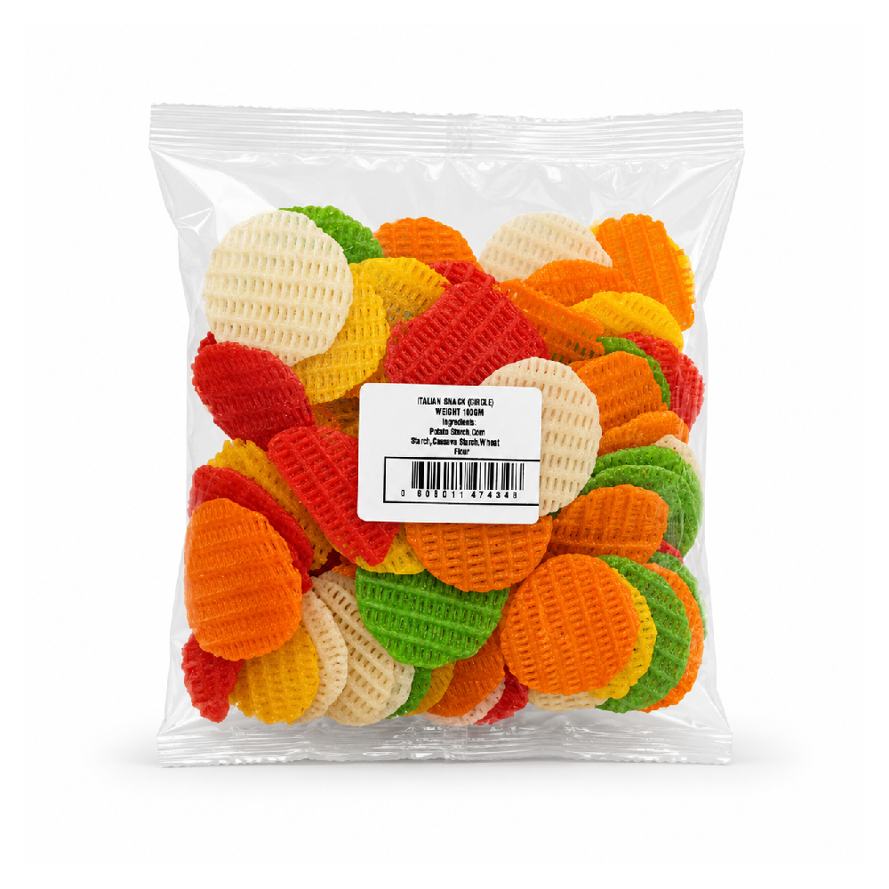 ITALIAN SNACKS COLORED CIRCLE CUT 100 GM
