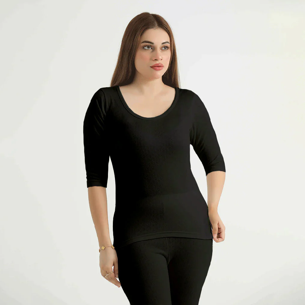 Belleza Lingerie Thermal Sleeve Shirt-Black