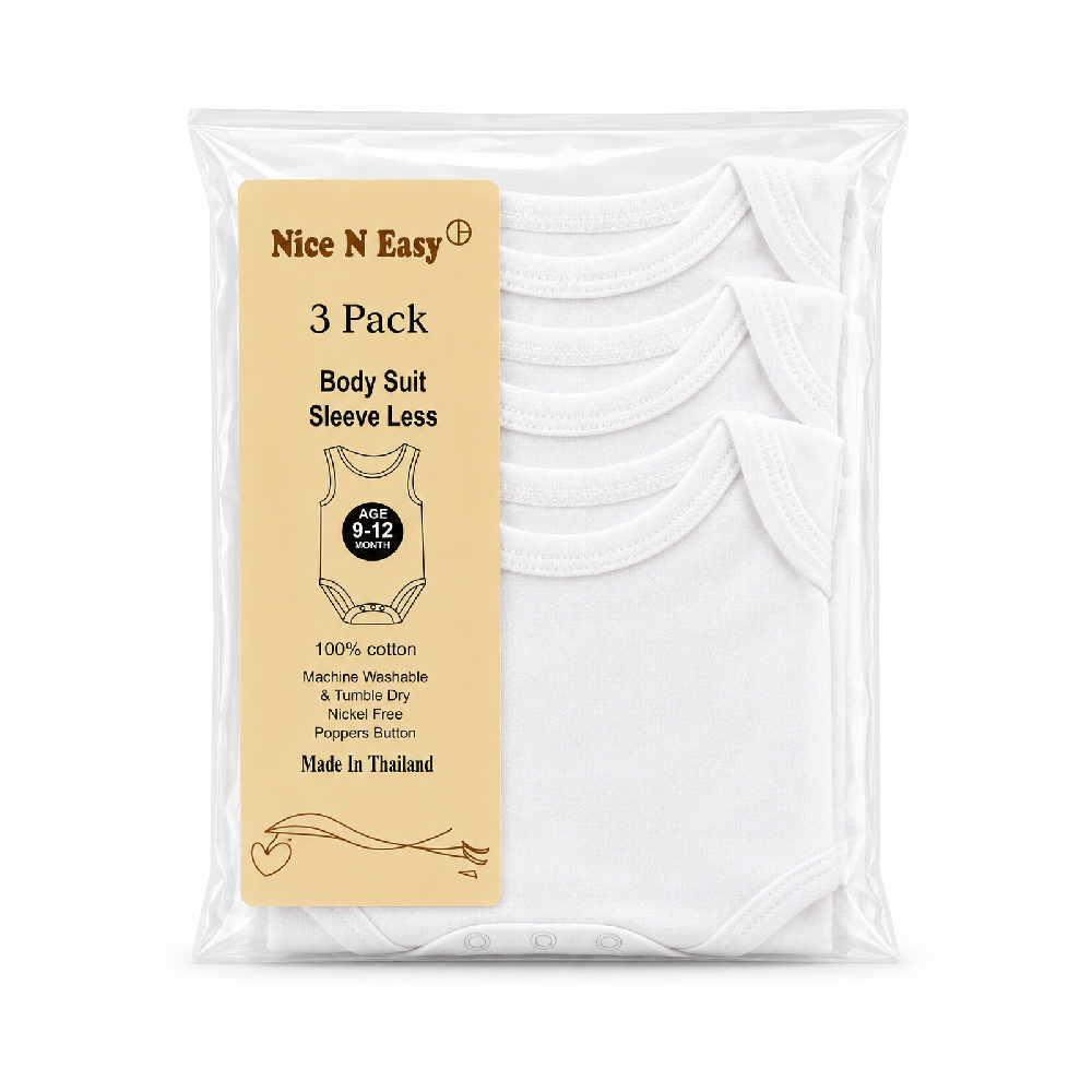 UNISEX S/L 3PC BODY SUIT WHITE NICE & EASY ZHS-26 12-18M H.C