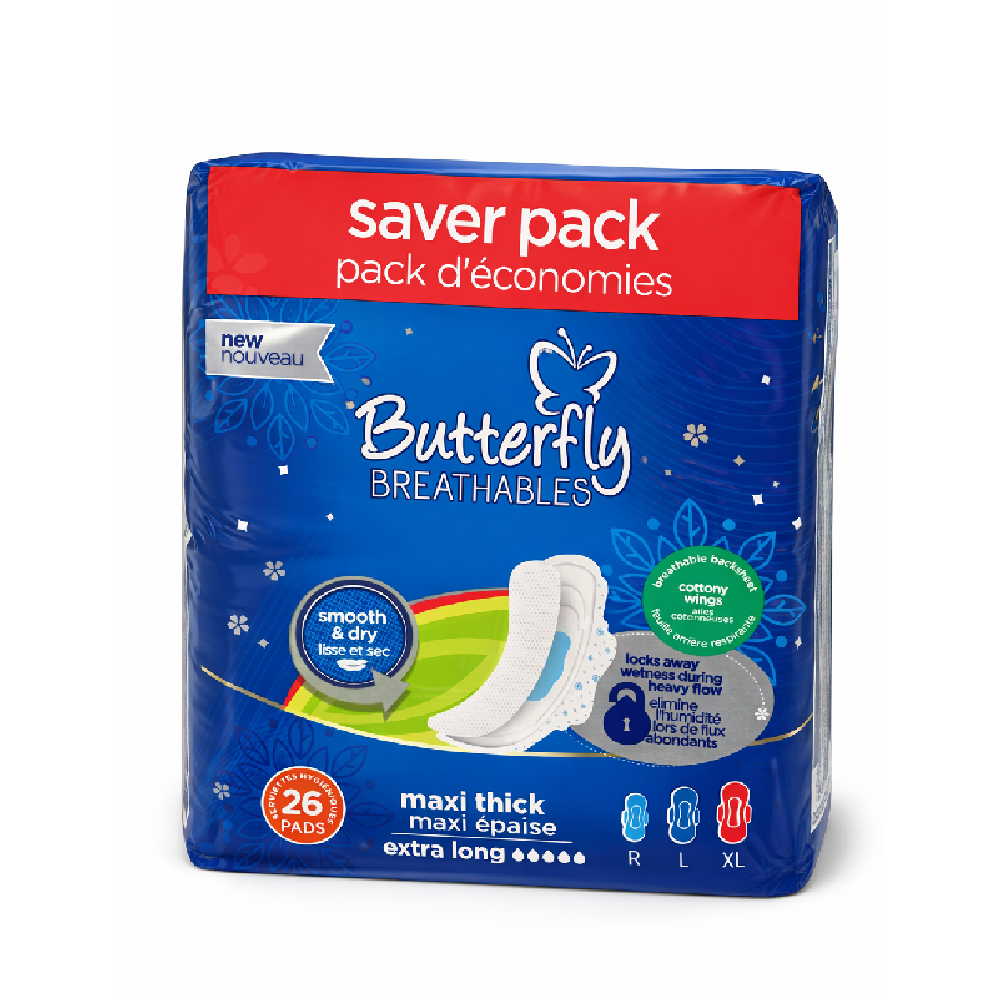 BUTTERFLY BREATHABLES MAXI THICK EXTRA LONG TRIO PACK 26 PCS