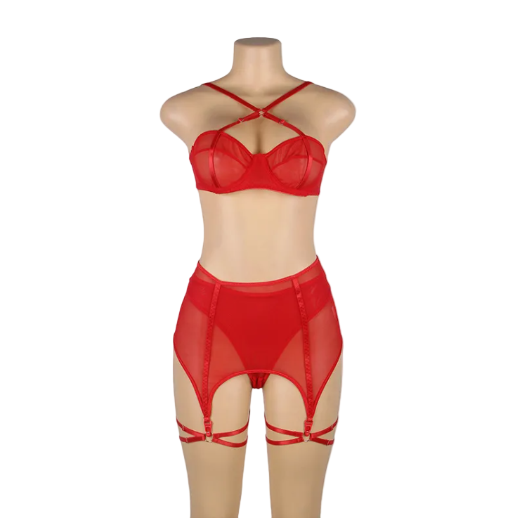 Belleza Lingerie Wire Non Padded Bra Set - 1019-Red