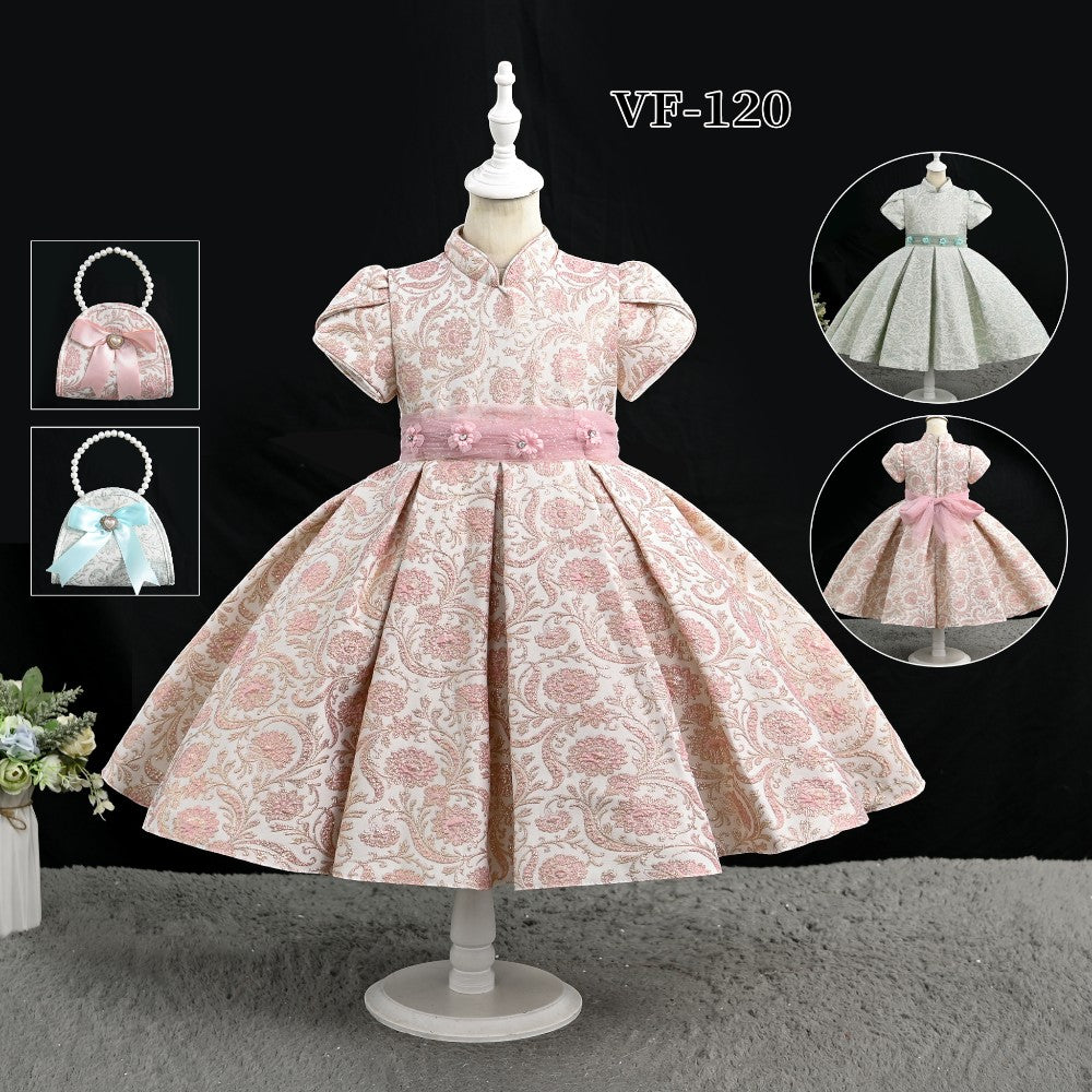 GIRLS CAP SLEEVE FANCY FROCK WITH PURSE IR-25 5-6YEAR VF120