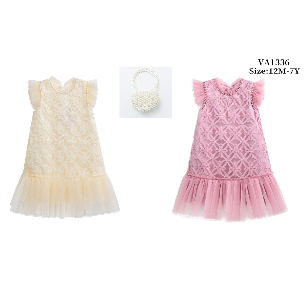 GIRLS S/L FANCY FROCK WITH PURSE IR-25 12-18M VA1336