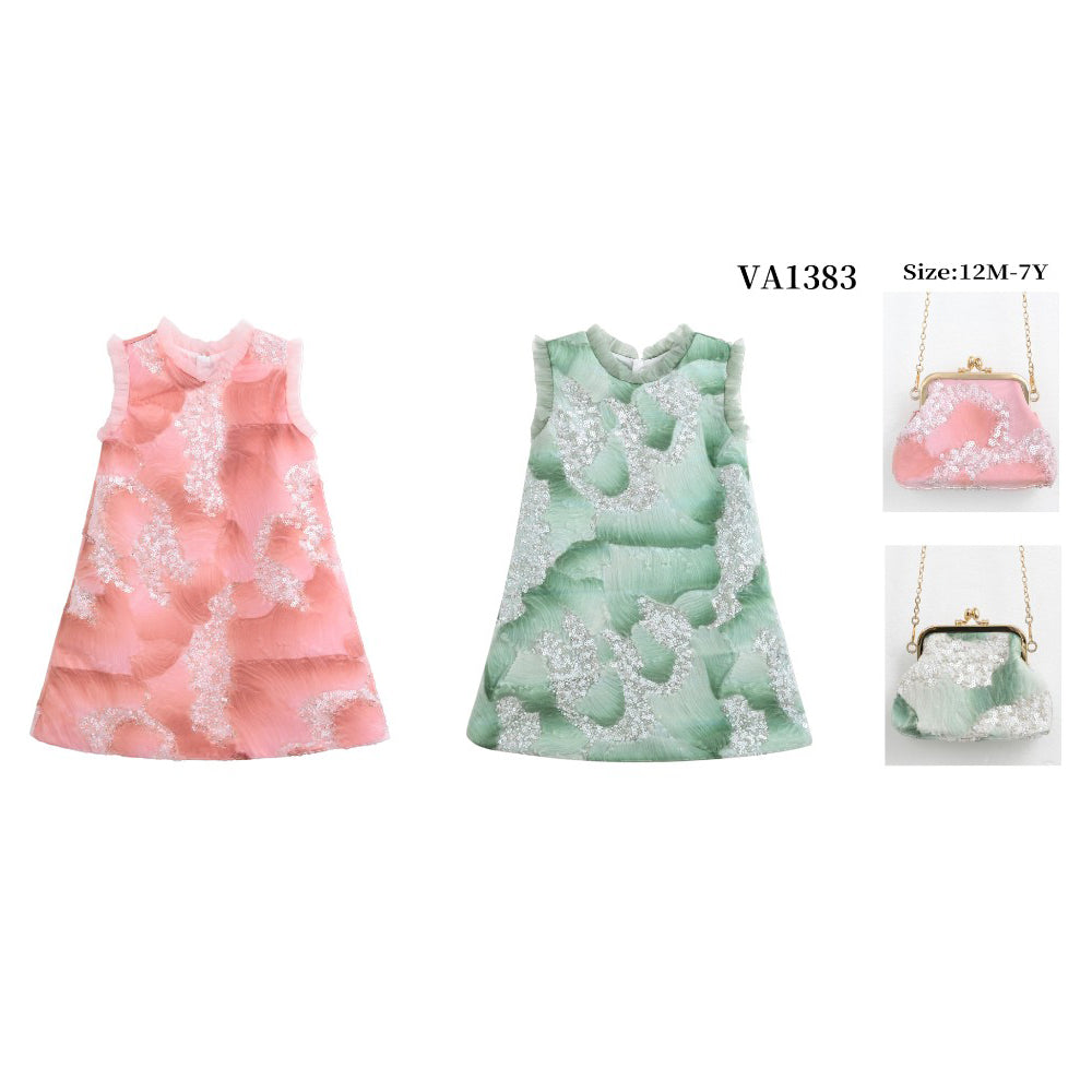 GIRLS S/L FANCY FROCK WITH PURSE IR-25 12-18M VA1383