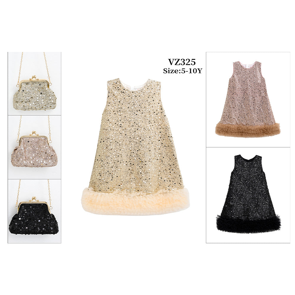 GIRLS S/L FANCY FROCK WITH PURSE IR-25 10-11YEAR V2325