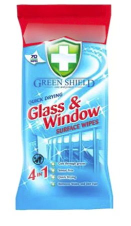 GREEN SHIELD WIPES GLASS AND WINDOW SURFACE 70PC