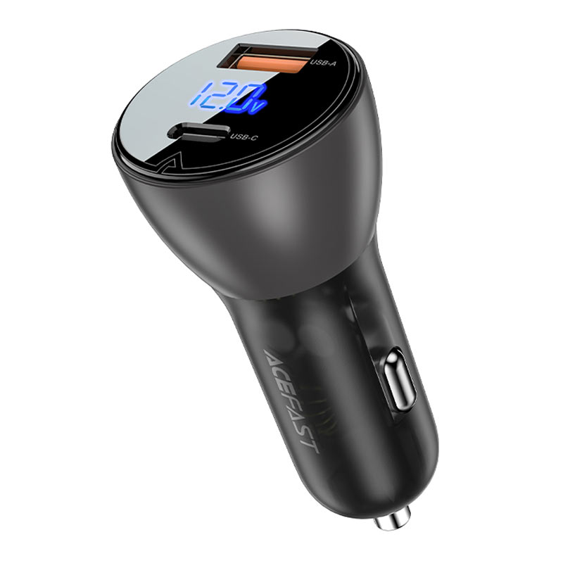 USB-A + USB-C Metal Car Charger 63W  with Digital Display - MFI Approved