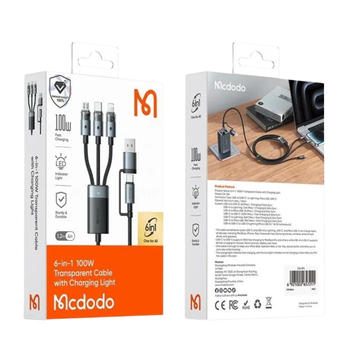 6 in 1 100W Transparent Cable with Charging Light