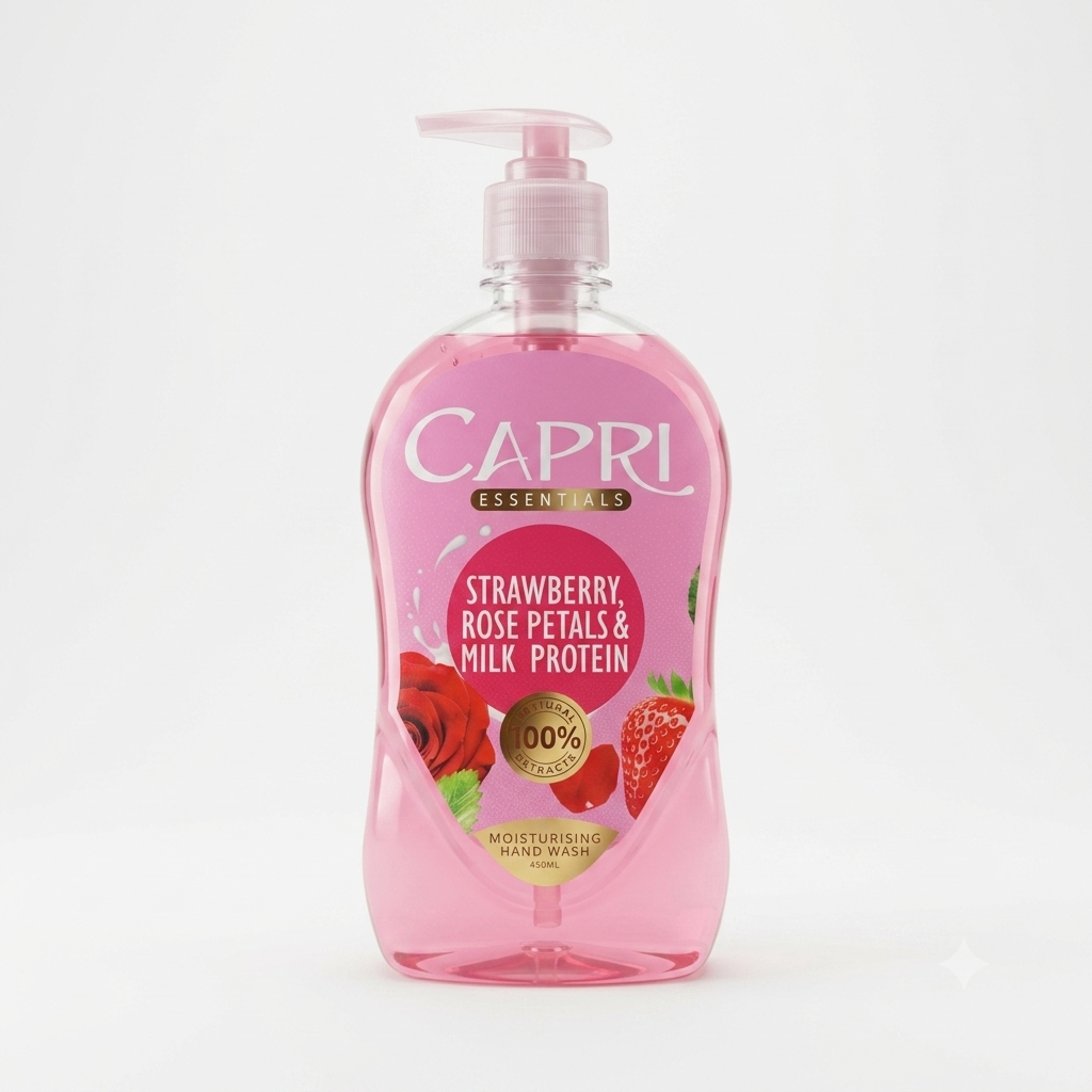 CAPRI HAN WASH STRAWBERRY SOFTNERS 450 ML BOTTLE
