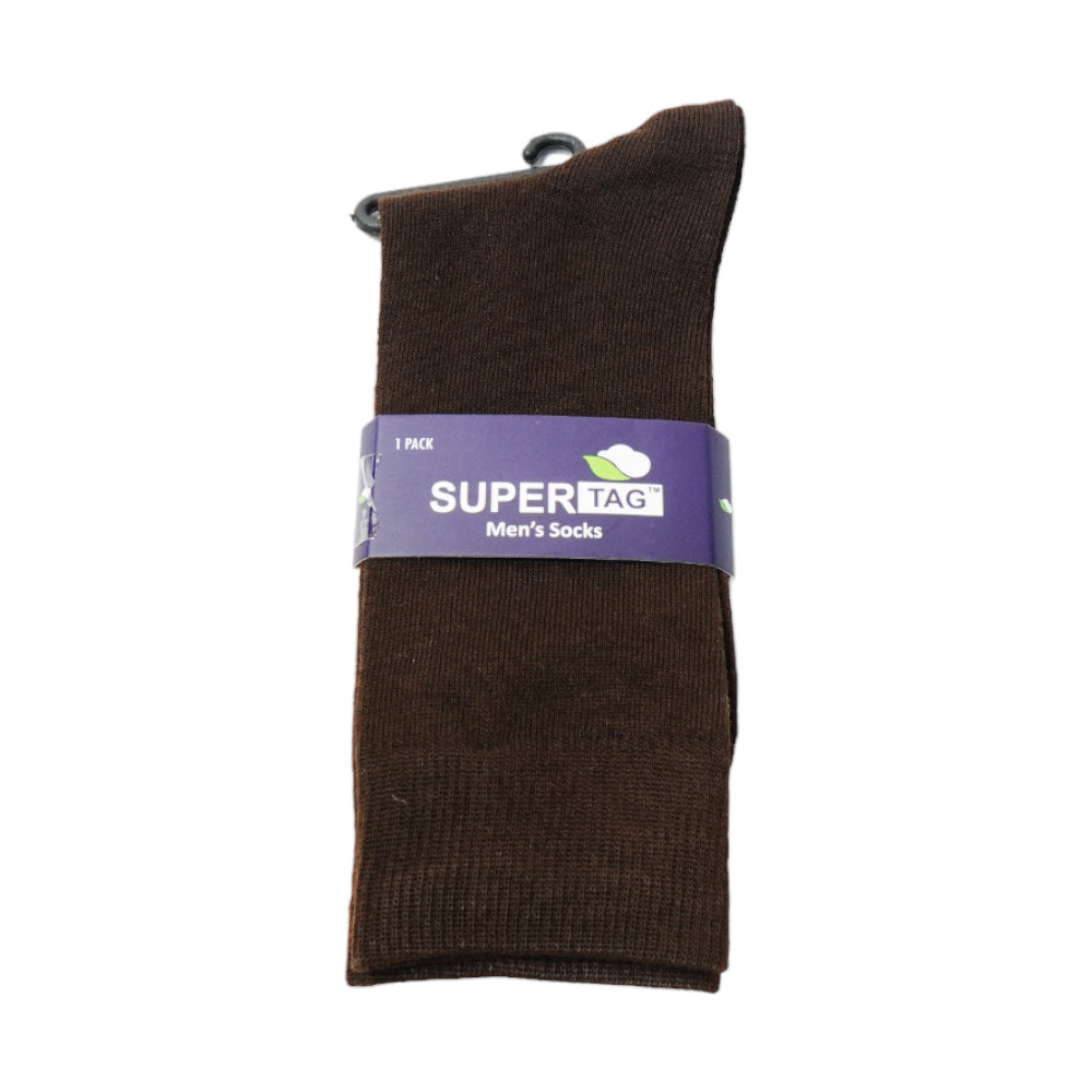 SUPER TAG LONG CREW SOCKS BROWN PLAIN 1PC HZ