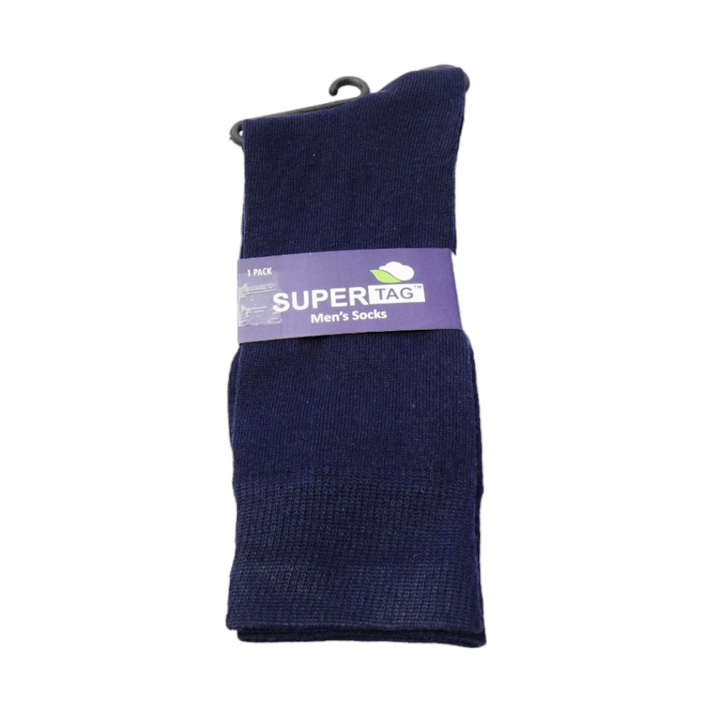SUPER TAG LONG CREW SOCKS NAVY BLUE PLAIN 1PC HZ