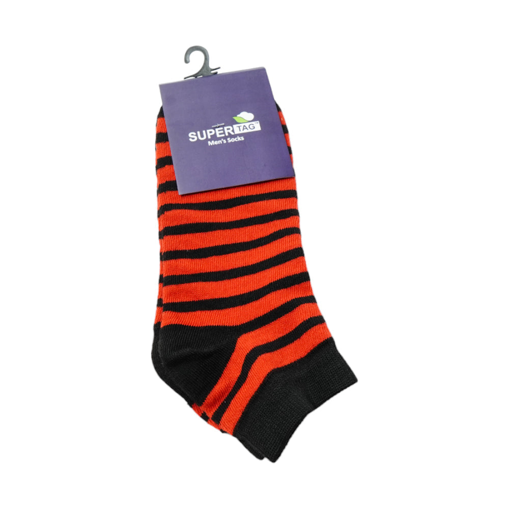 SUPER TAG ANKLE SOCKS RED & BLACK STRIPE 1PC HZ